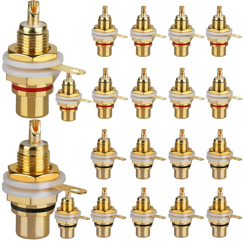 DIYhz موصل مقبس RCA لوتس رأس لحام أنثوي مثبت على اللوحة 20 قطعة (10 قطع سوداء + 10 قطع حمراء) - Image 1